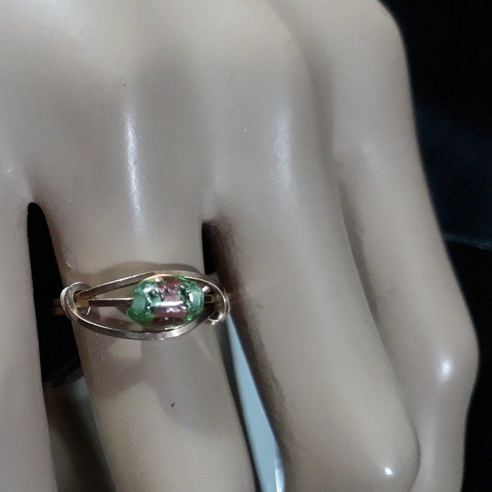 Gold Fill Ring with Handmade Murano Foil bead Wire ARTISAN ART